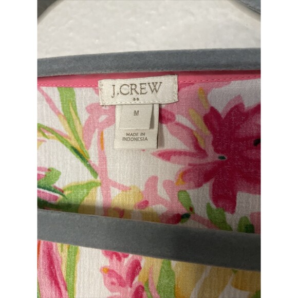 J Crew Tunic Top Size M Red Pink Floral Crepe V Neck 3/4 Length Sleeve Blouse - Picture 4 of 9
